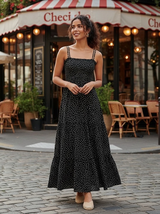 Abercrombie & Fitch Dresses & Skirts - Abercrombie & Fitch smocked bodice maxi dress black-and-white polkadot